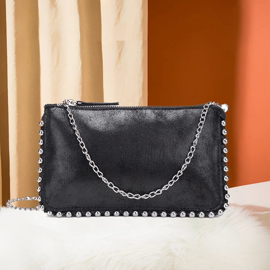 

Retro Chain Strap Women's Bag Luxury Handbag Velvet Small Square Bags Fashion Rivet One-Shoulder Messenger Crossbody Bag Black