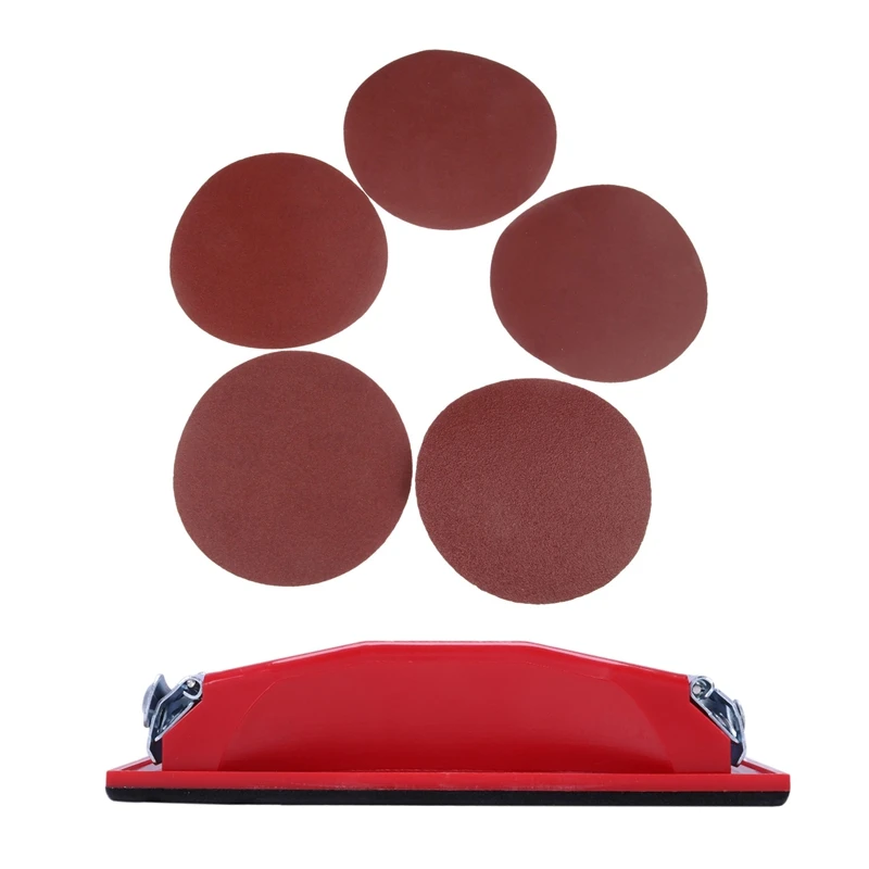 

1X Rectangle Paper Grit Sandpaper Holder Hand Sander Red Black & 30PCS 5 Inch 125Mm Round Sandpaper Disk Sand Sheets Grit 320/40