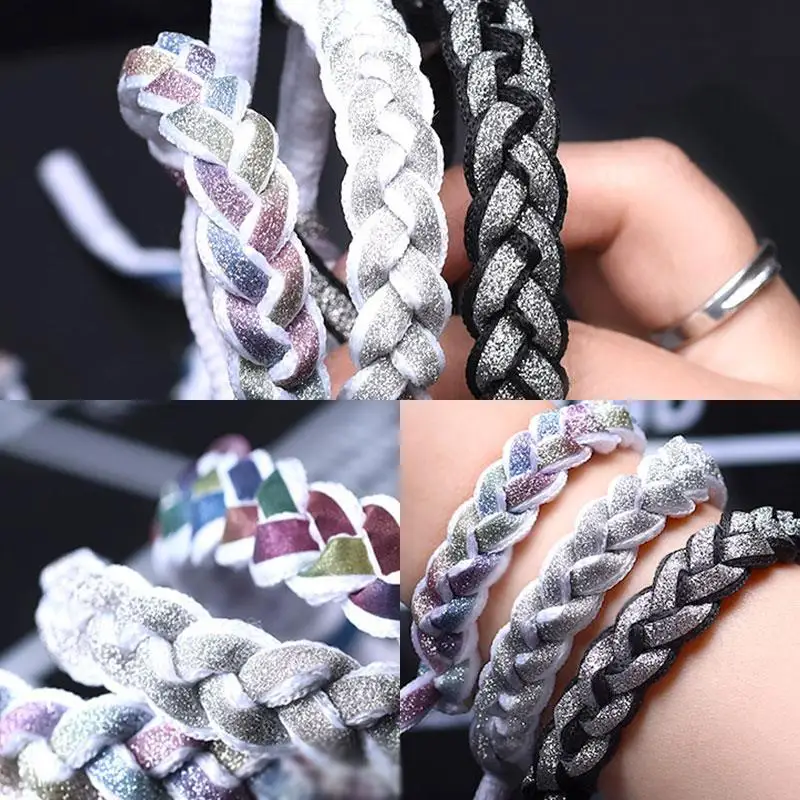 1Pair Semicircle Reflective Shoelaces Luminous Sneakers Shoelace Laser Sequin Shoe Laces Fluorescent Laces Shoes 100/120/140cm