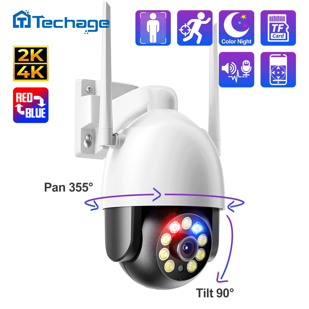IP-камера Techage H.265 Ultra HD 2K/4K беспроводная уличная скоростная купольная PTZ-камера 4
