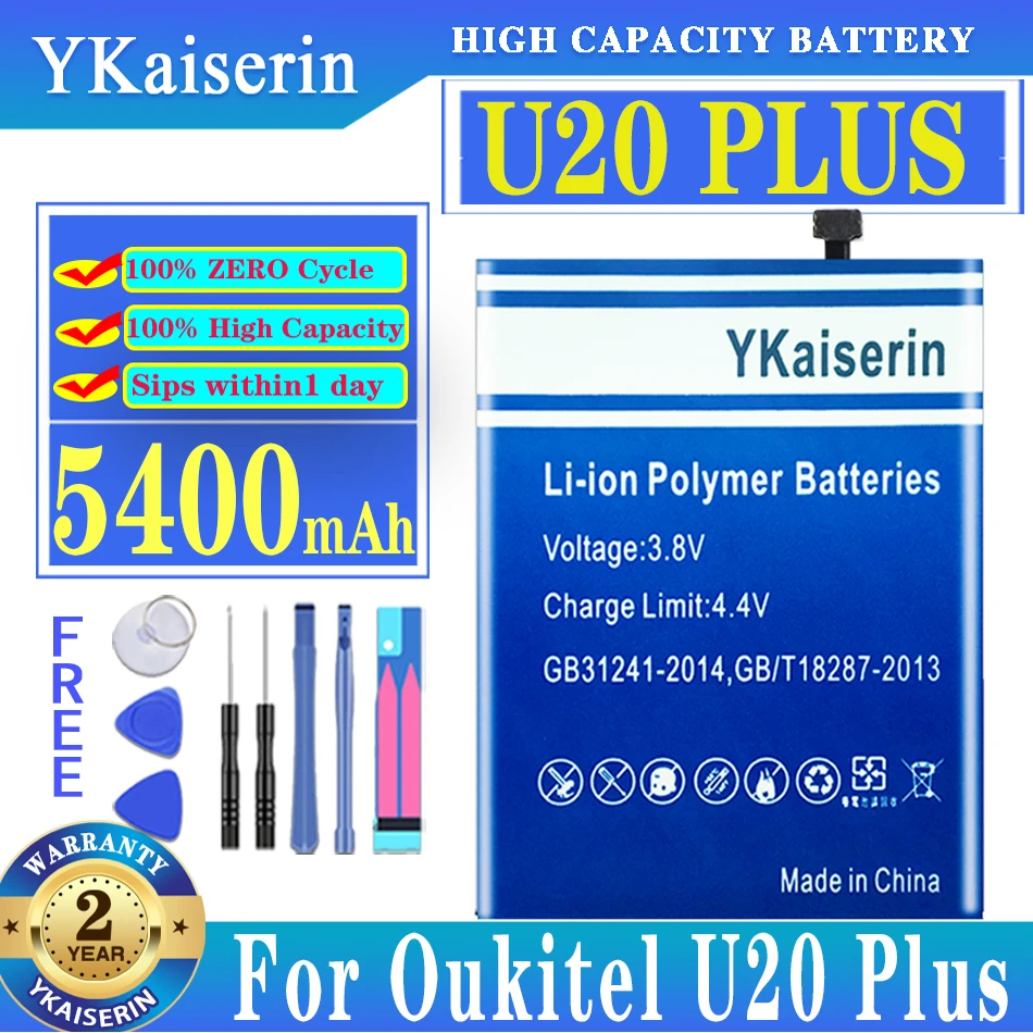 

Ykaisсеребрин, новый высококачественный аккумулятор 5400 мач для Oukitel U20 Plus мобильный телефон Batterij + Track NO