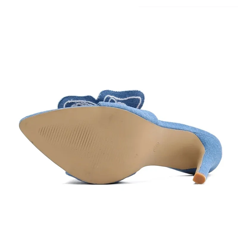 Женские джинсовые шлепанцы Liyke модные сандалии на тонком высоком каблуке с