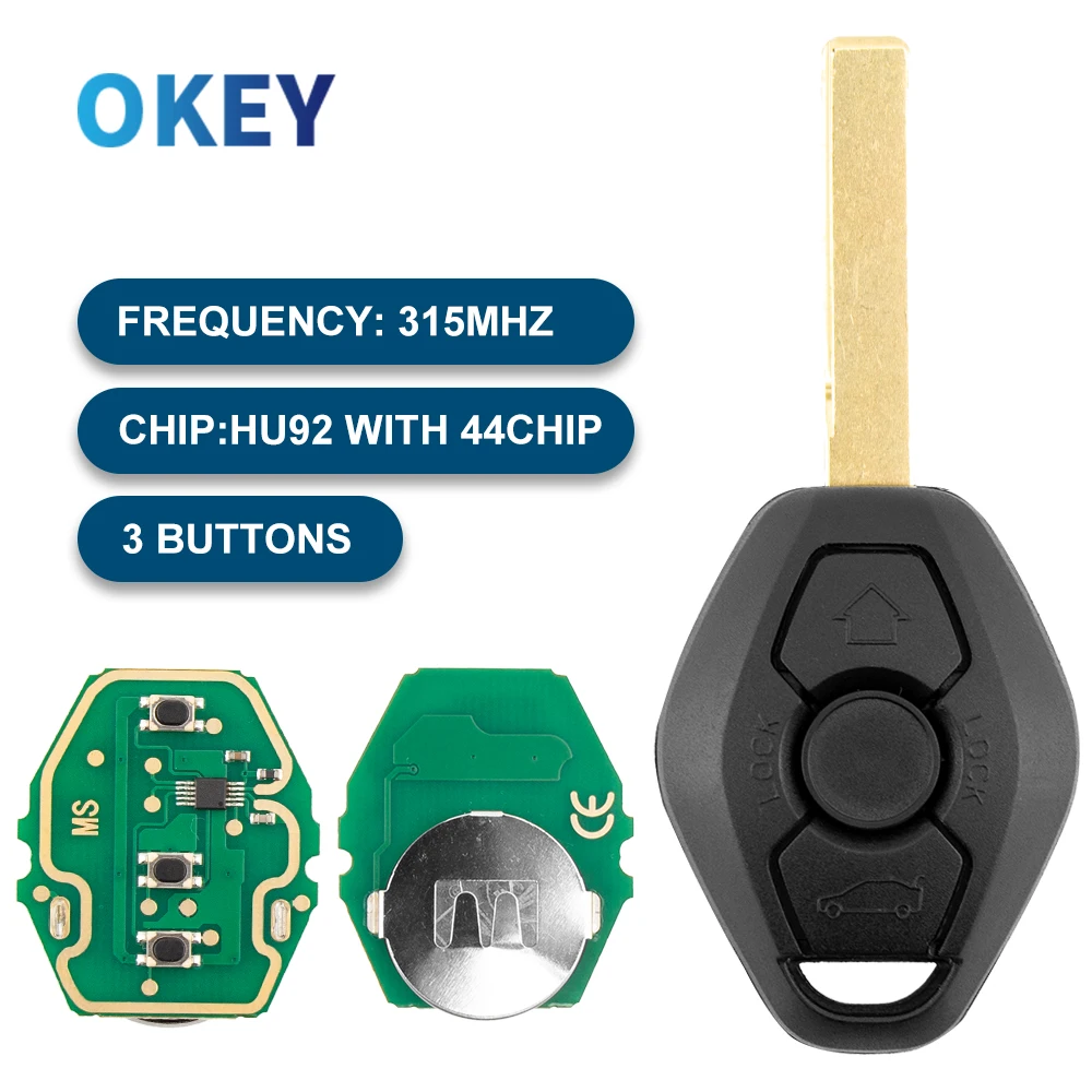 Дистанционный автомобильный ключ Okey ID44 PCF7935 Чип для системы BMW EWS 1, 3, 5, 7 серии 315/433 МГц Автоматический умный ключ дистанционного управления