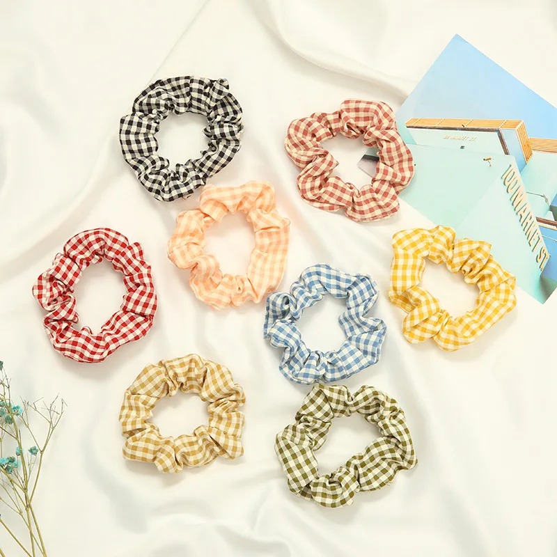 

2 4 6 8PCS Women Vintage Plaid Hair Scrunchies Girls Elastic Fashion Rubber Band Ponytail Hair Ring High Quality Scrunchie