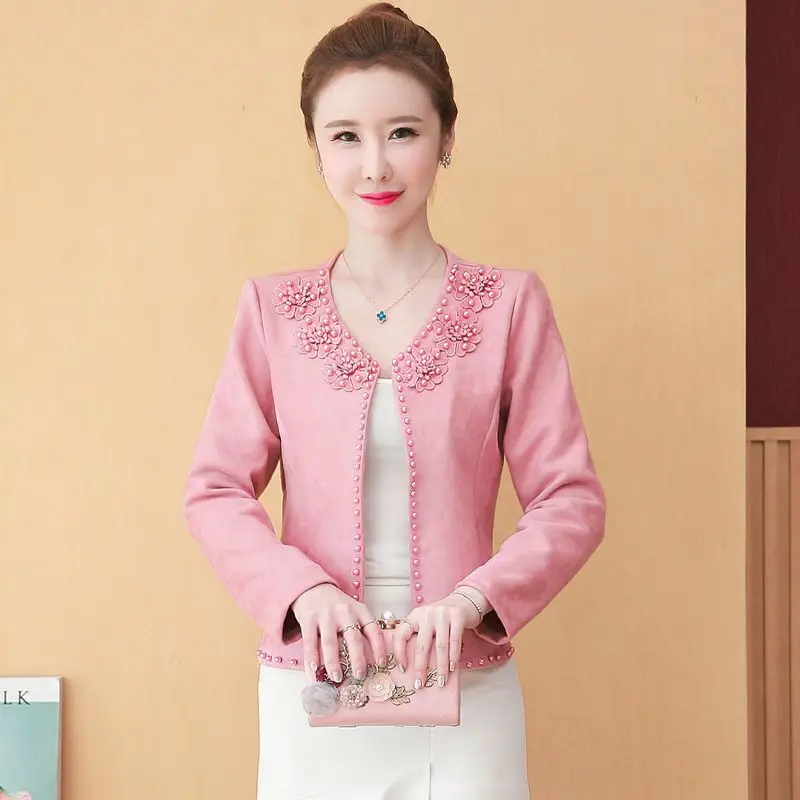 Office Ladies Beading Solid Women Blazer Elegant Autumn Jacket Elegant Vintage Formal Party Female Suits Streetwear Outerwear