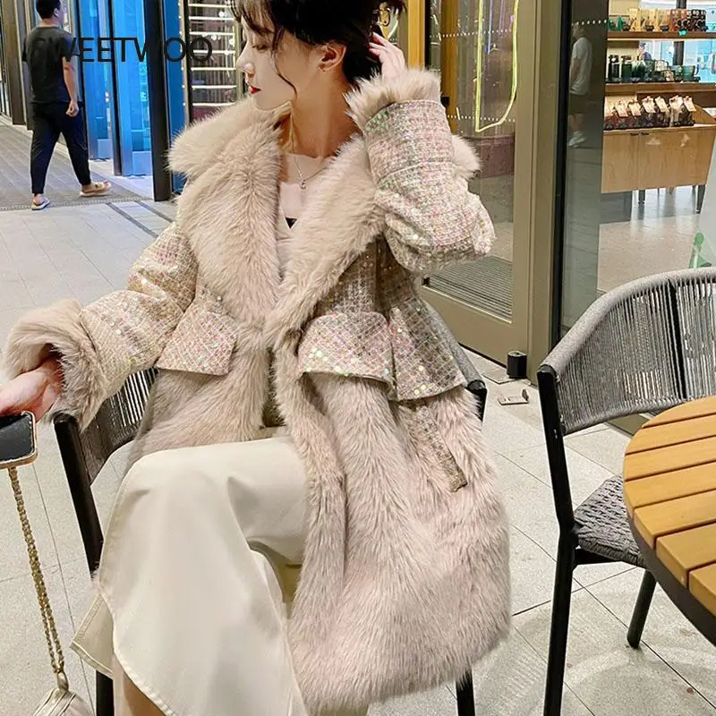 Fur Amp Faux Fur Sequins High Quality Female Coat 2021 New Winter Fashion Women Fur Coat Temperament Warm Women Fur Coat Slim