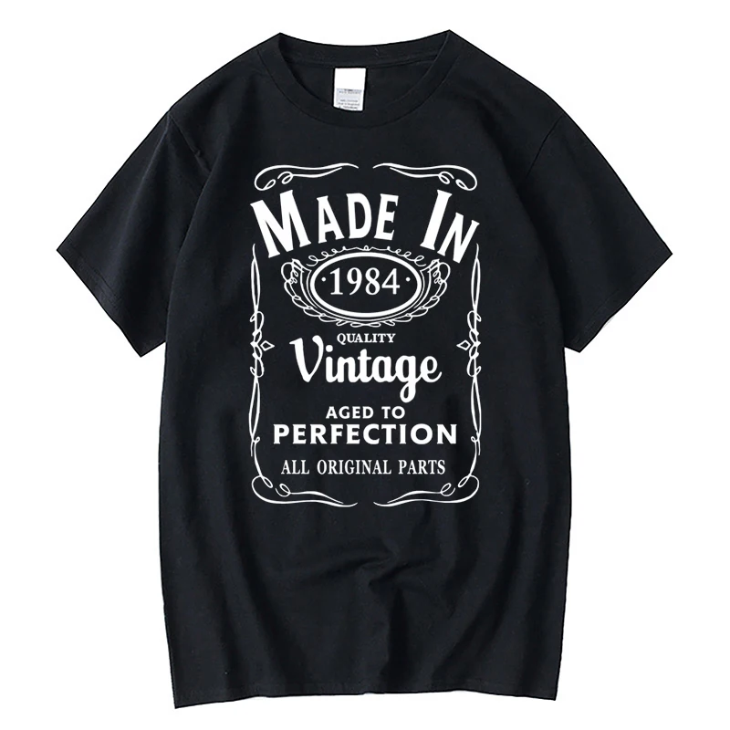 

Teeteety Men's High Quality 100% Cotton Made in 1984 T-Shirt Born 32nd Year Birthday Age Present Graphic O-neck T-shirt