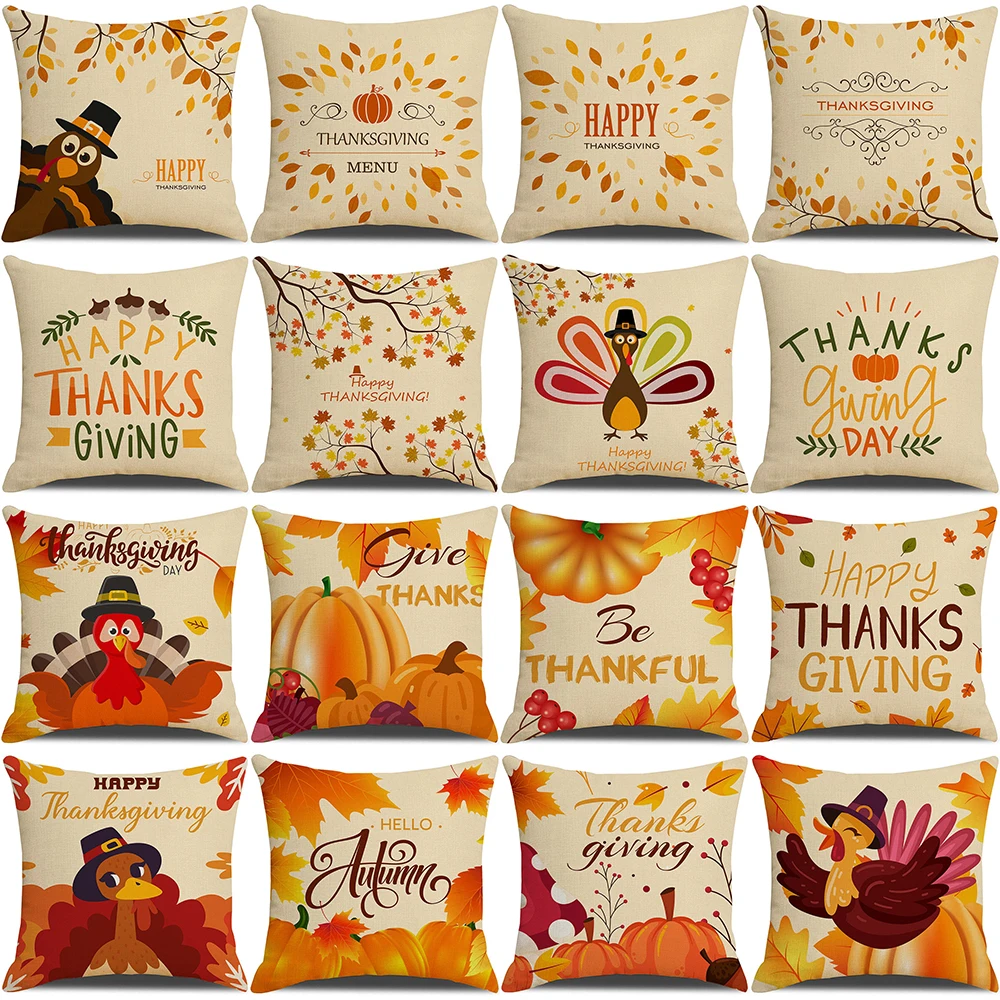 Turkeys Pumpkin Cushion Cover Happy Thanksgiving Gifts Holid