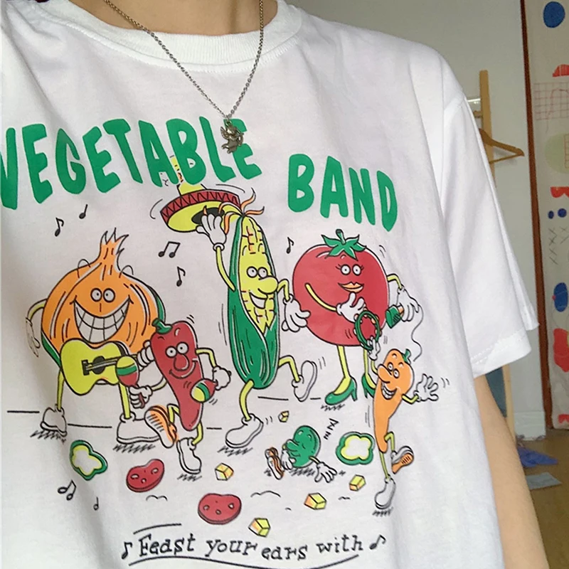 

Hillbilly 2021 New Vegetable Band Print Funny Uniex Tees Plus Size White Cotton Graphic Shirt Short Sleeve Round Neck T shirts
