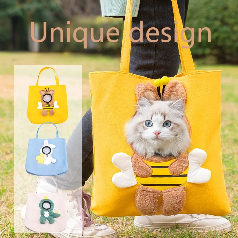 

Small Pet Canvas Bag Bee Shaped Shoulder Bag Can Be Exposed Cat and Dog Handbag Pet Carrying Bag Fashion and Breathable