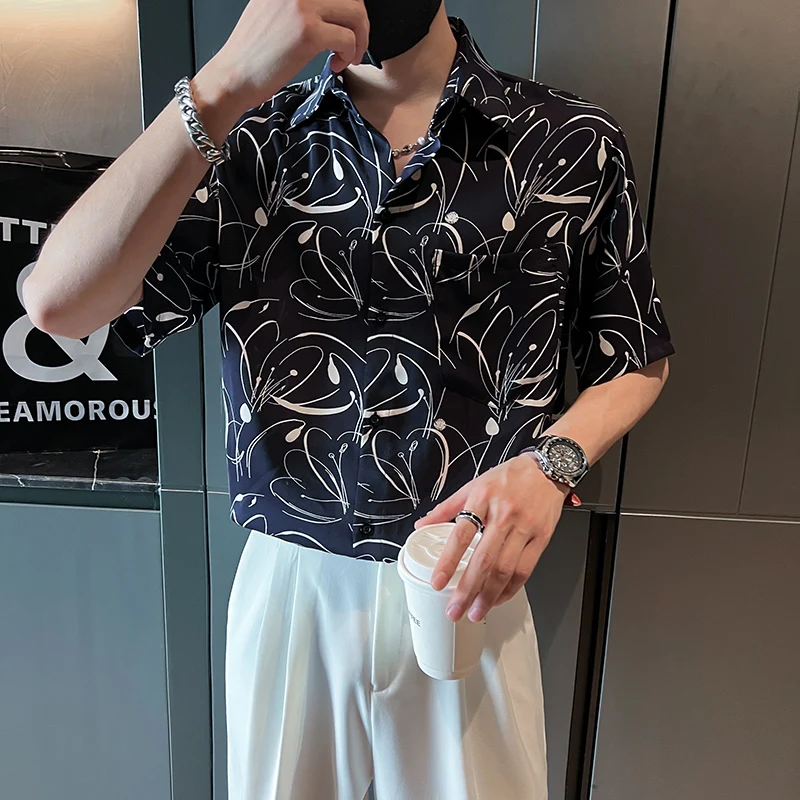 Summer Thin Printed Men's Shirts 2022 Short Sleeve Loose Casual Shirt Hip Hop Harajuku Oversized Tops Social Party Men Clothing