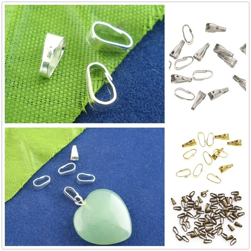 

100Pcs Metal Pendant Clip Clasp Snap Pinch Clip Bail Pendant Connectors Bail Beads Jewelry Findings DIY Jewelry Accessories