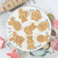 8pcsset diy easter cartoon biscuit mould rabbit egg cookie cutter plastic baking mould easter party cookie decorating tools