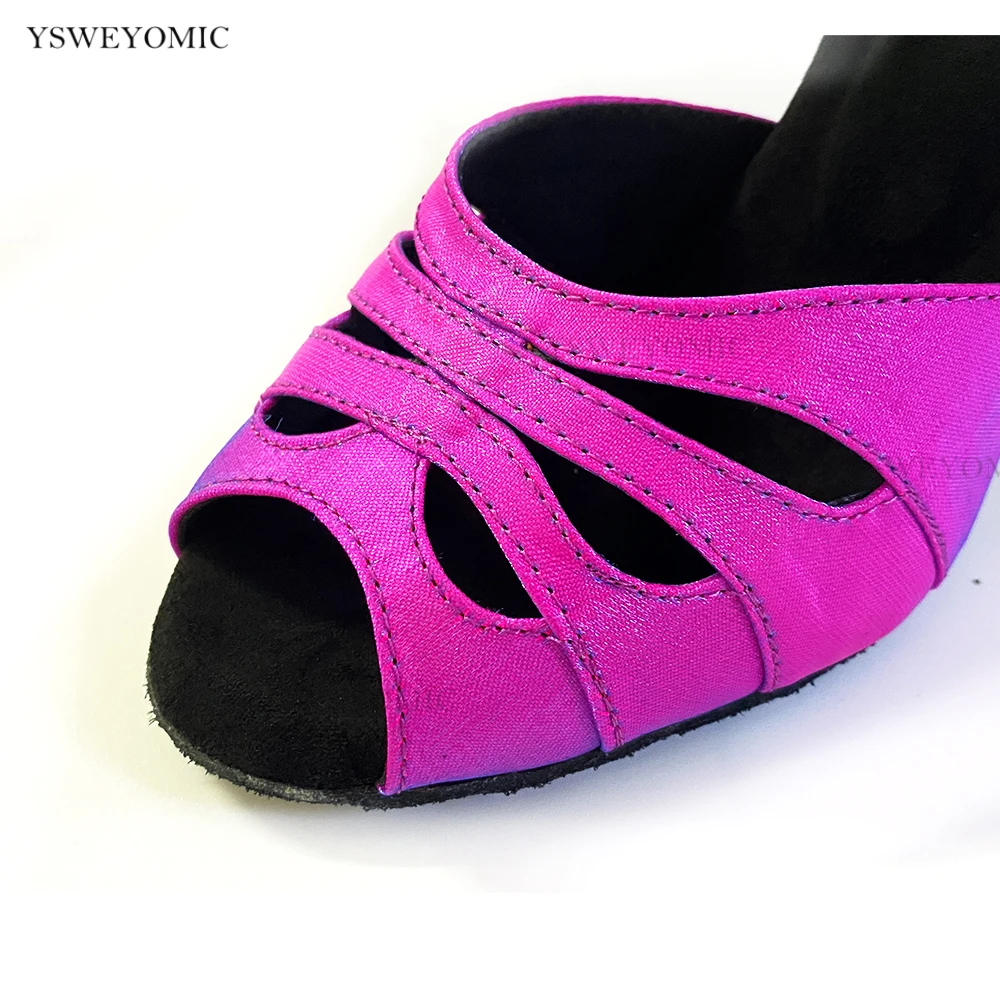 Small Open Toe 2022 Ballroom Dance Shoes Women Latin Salsa Practice Dance Shoes in Purple Color Customized Black Red color 9cm