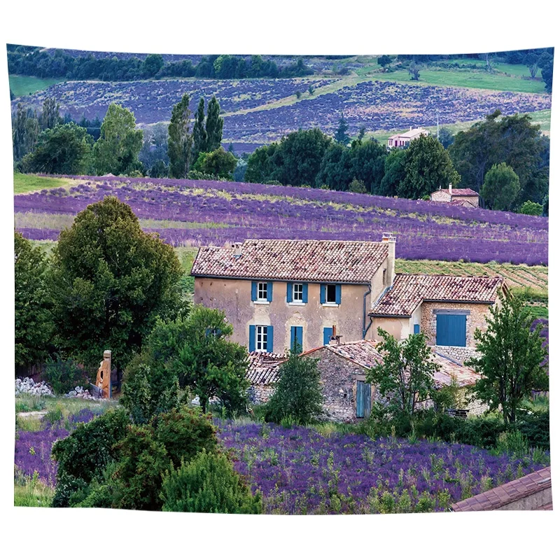 

LavenderLandscapePrint Purple Tapestry Flower House Mountain Series Tapestry Sofa Bedroom Living Room Decoration Home Decoration