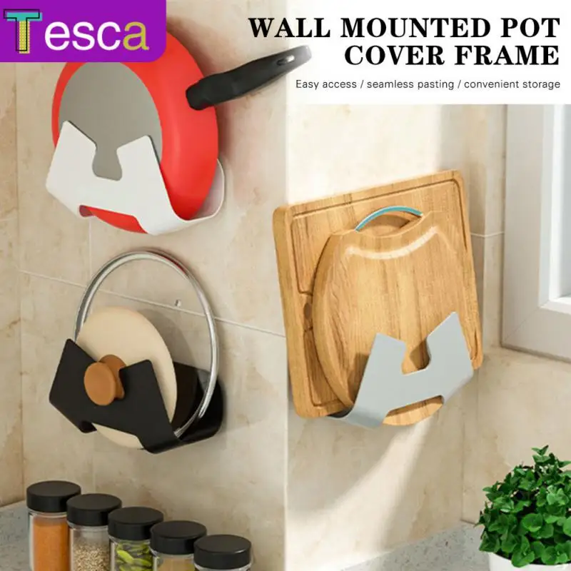 

Self Adhesive Home Things For The Kitchen Spoon Holder Creative Pot Pan Cover Stand Wholesale Kitchen Storage Rack Wall Mounted
