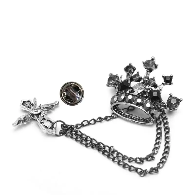 

Groom Men's Jewelry Badge Rhinestones Crown for Cross Luxury Chain Tassel Brooch