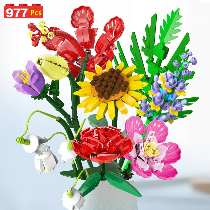 

759-993PCS City Friends Ideas Flower Bouquet Sunflower Constructor Building Blocks Moc Romantic Rose Flowers Bricks for Girls