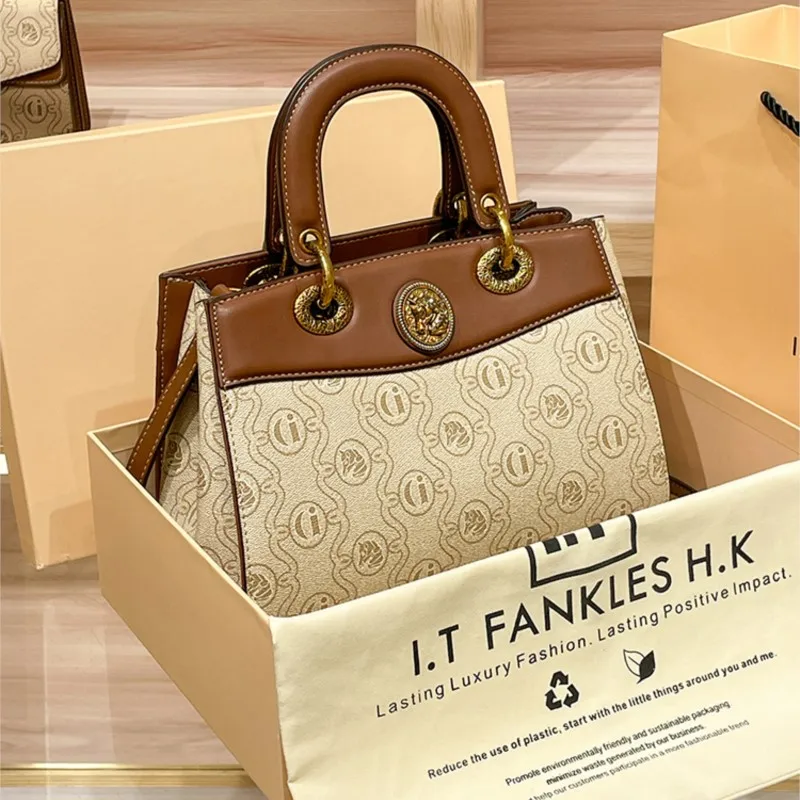 

Brand Luxury Genuine Leather Women's Bag 2023 New Autumn and Winter Premium Feel Handheld Large Capacity Retro One Shoulder