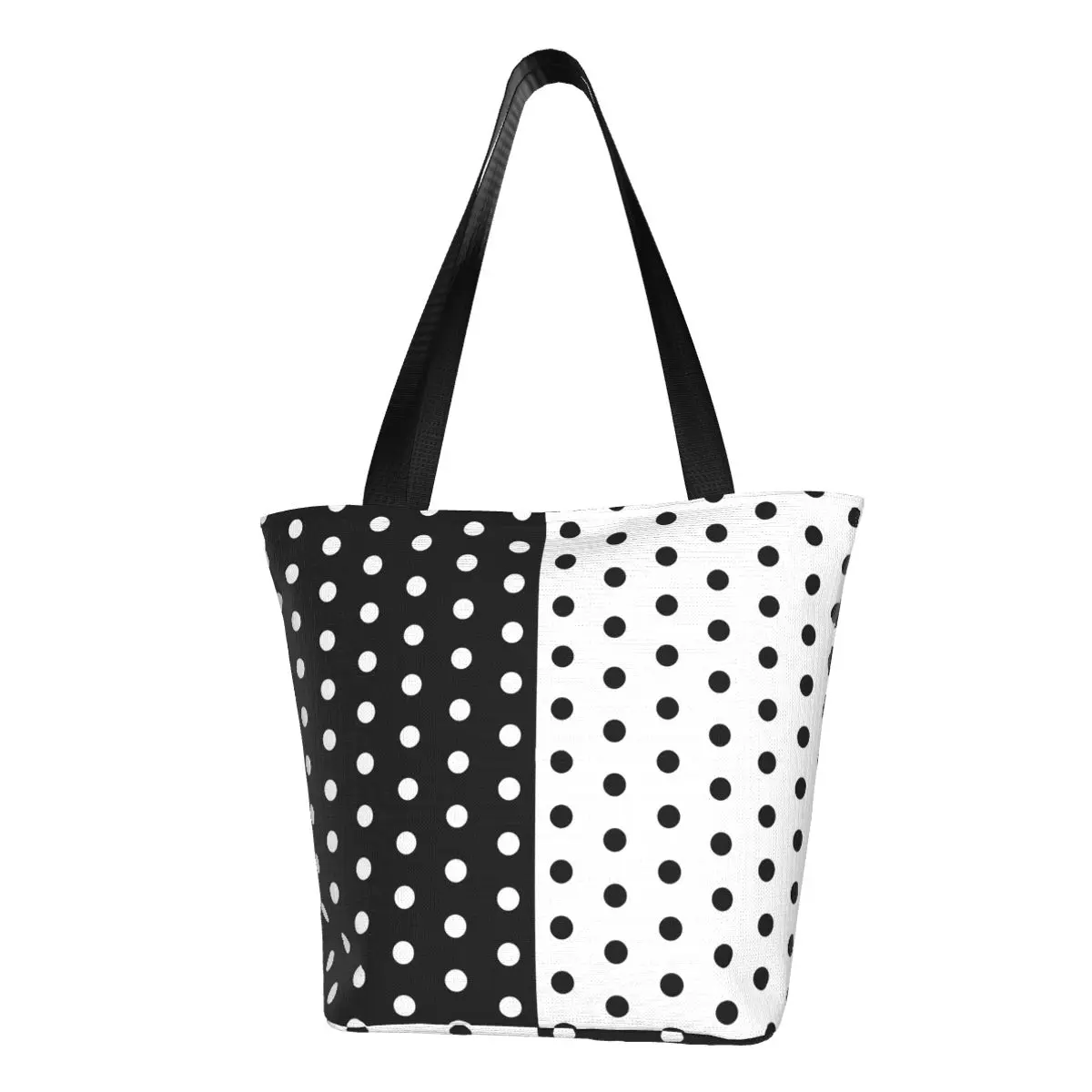 

Two Tone Spotted Shopper Bag Black And White Shoulder Bag Woman College Cloth Tote Bag Funny Designer Handbags