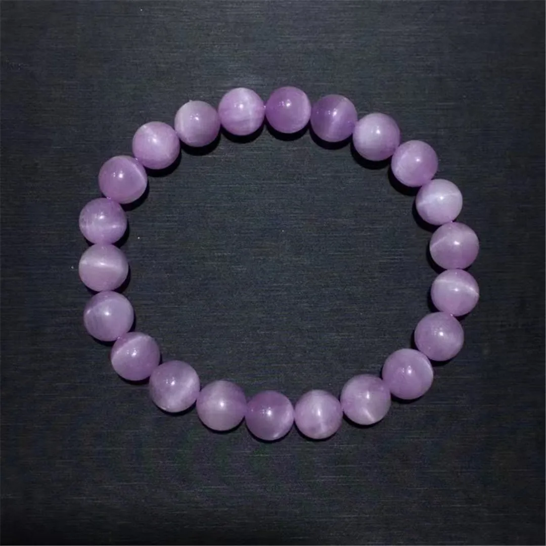 

8mm Natural Purple Kunzite Bracelet For Women Lady Men Healing Crystal Round Beads Cat Eye Gemstone Stone Strands Jewelry AAAAA