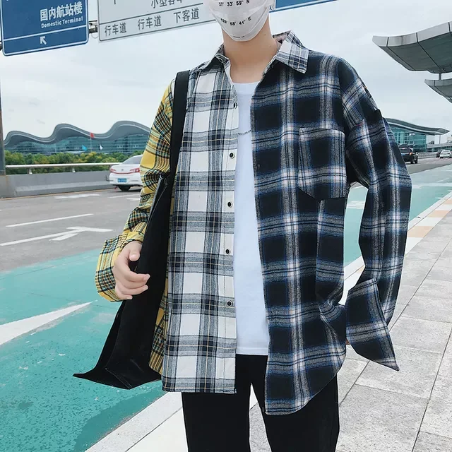 

2022 Mens Japanese Streetwear Hip Hop Shirts Male Black Designer Cotton Shirt Men Patchwork Black Shirt Long Sleeve