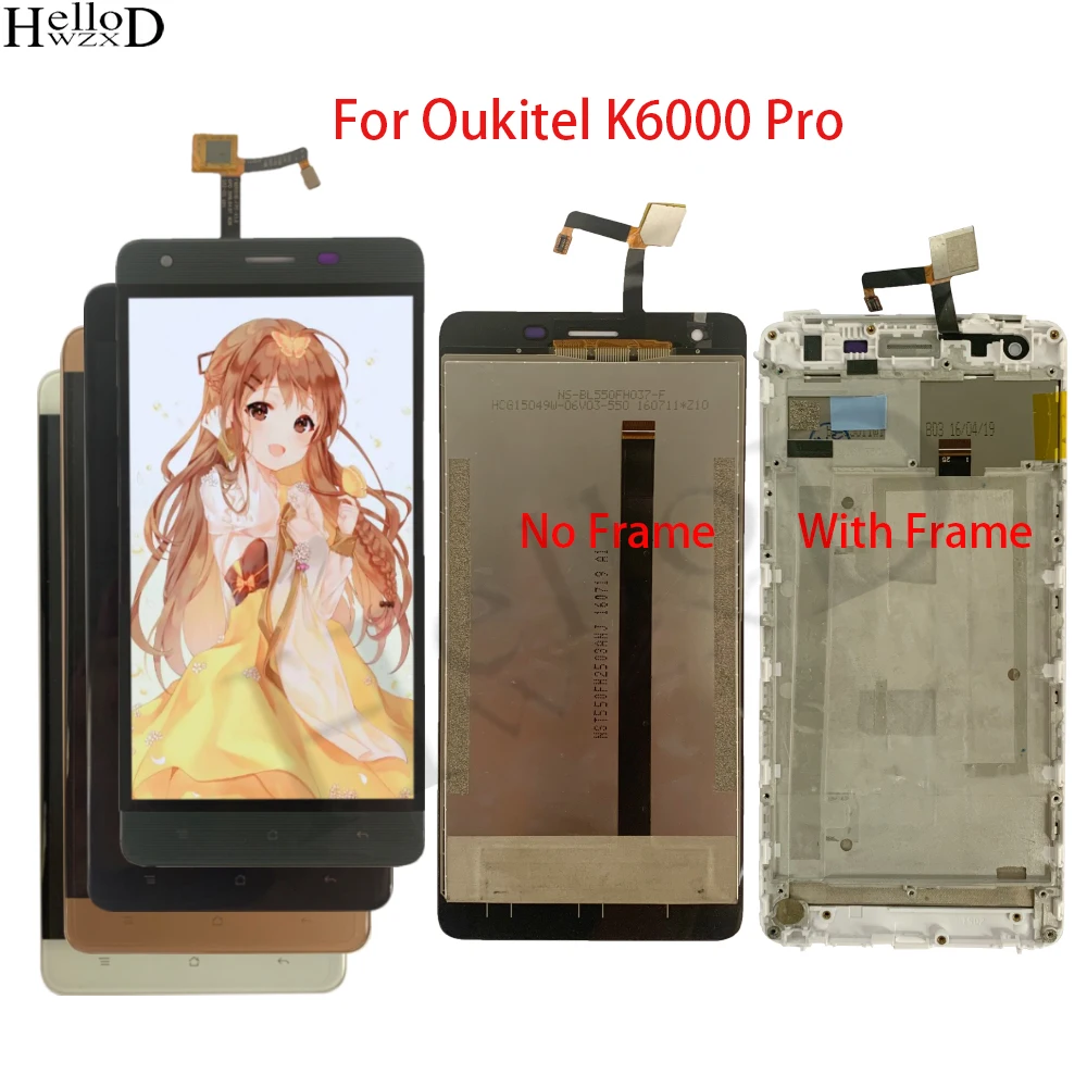 Оригинальный ЖК-экран 5,5 дюйма для Oukitel K6000 Pro, ЖК-дисплей с рамкой, зеркальный экран, дигитайзер в сборе, Замена + Инструменты