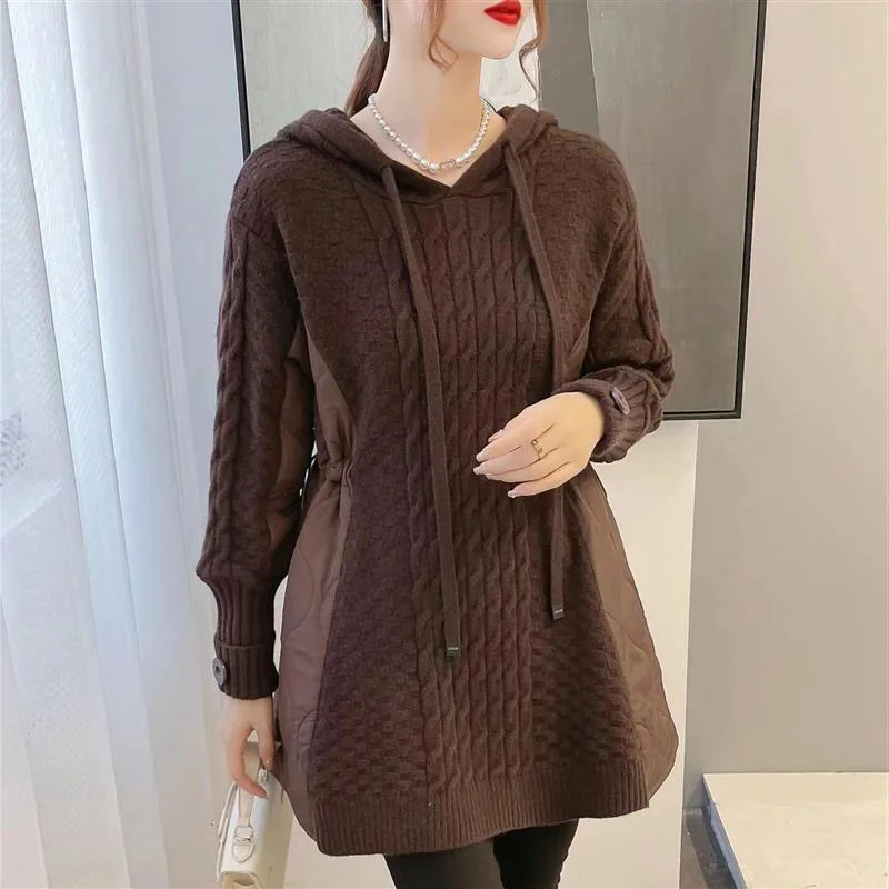 

Свитер из хлопка, осенне-зимнее пальто, новинка, большой женский свободный облегающий пуловер с капюшоном в японском и корейском стиле