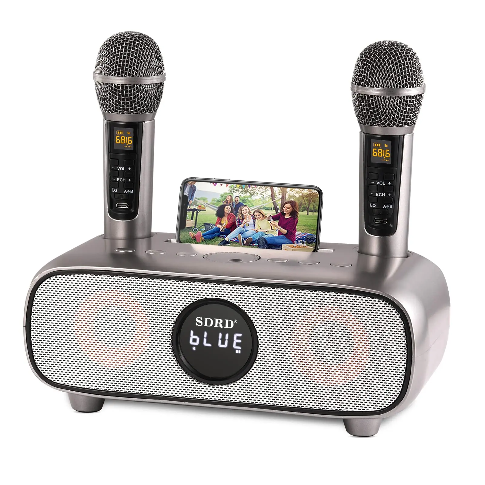 

SDRD SD316 Portable Bluetooth Karaoke Speakers with Two Wireless Mic Outdoor Mobile Home KTV Suite Supports TF Card USB/AUX Play