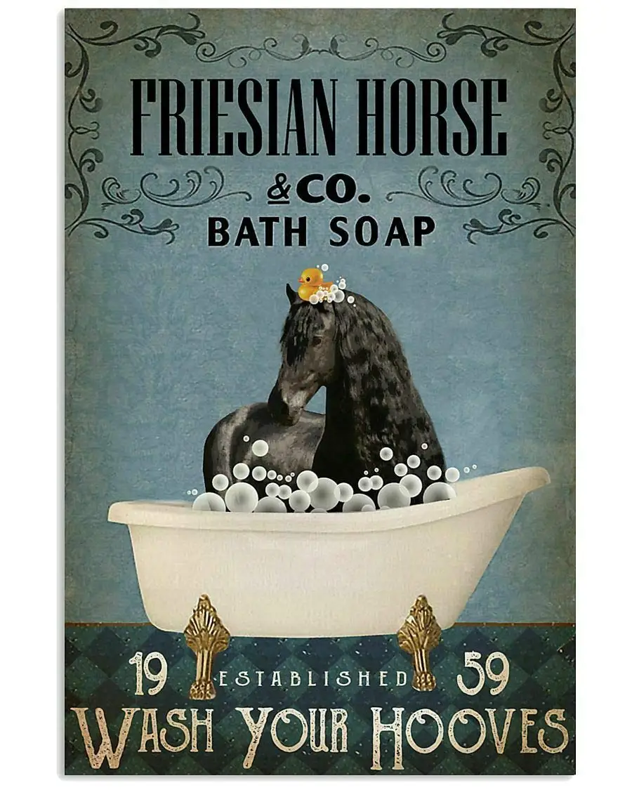

Bath Soap Company Friesian Horse Poster Art Print Tin Signs Retro Wall Decor Vintage Bar Signs Tin Sign 12x16 Inch