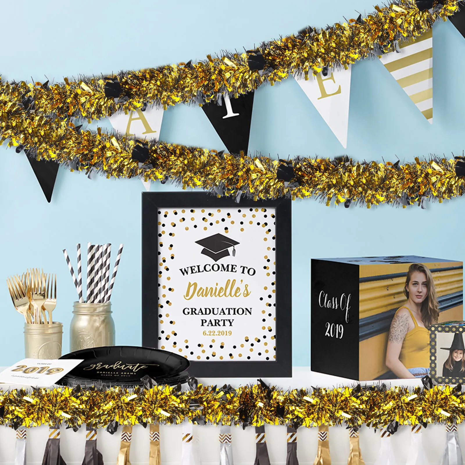 

5Pcs Graduation Tinsel Garland 26 Feet Christmas Tree Ornament Christmas Decoration Birthday Party Wedding Colorful Ribbon