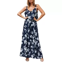 loose floor length women dress fashion casual v neck sleeveless plus size floral print bohemian dress summer beach dress