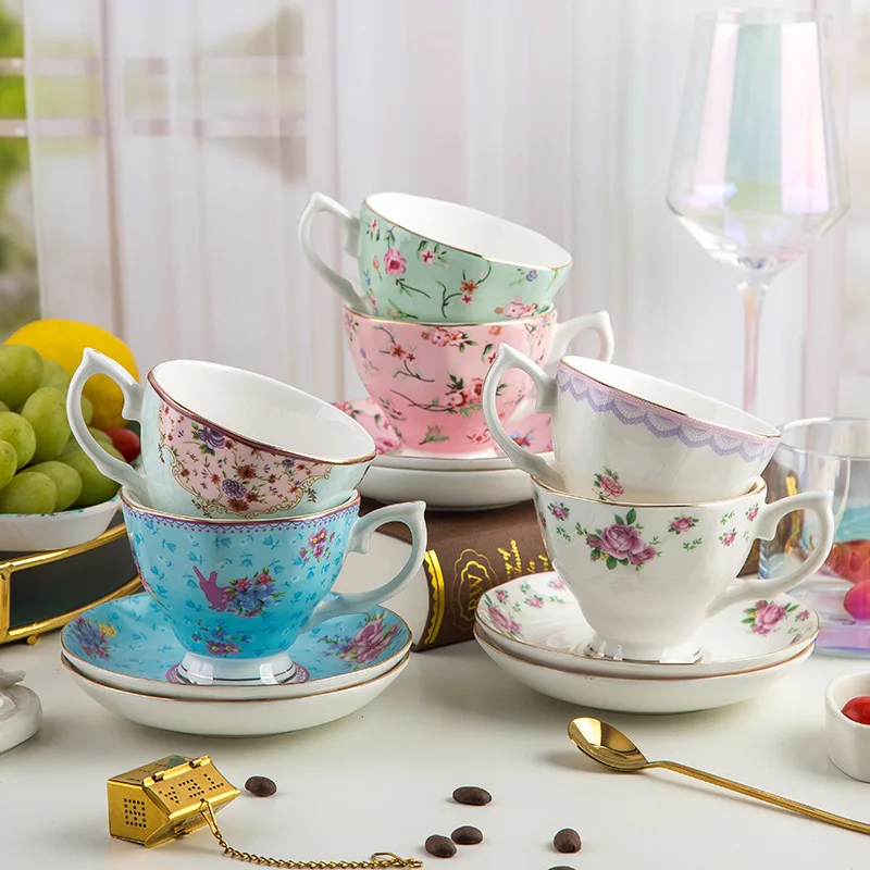 

Creative British Bone China Coffee Cup European Flower Tea Cup Ceramic Afternoon Tea Set Gift Set