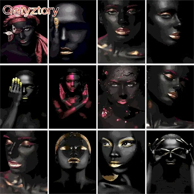 

GATYZTORY 60x75cm Oil Paint By Numbers Figure DIY Painting By Numbers On Canvas Black Women Number Painting Home Decor