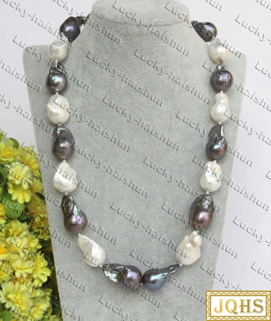 

Только длинное женское ожерелье 21 дюйм 28 мм, черно-белое ожерелье с жемчужной застежкой 925ss c525, ожерелье-цепочка