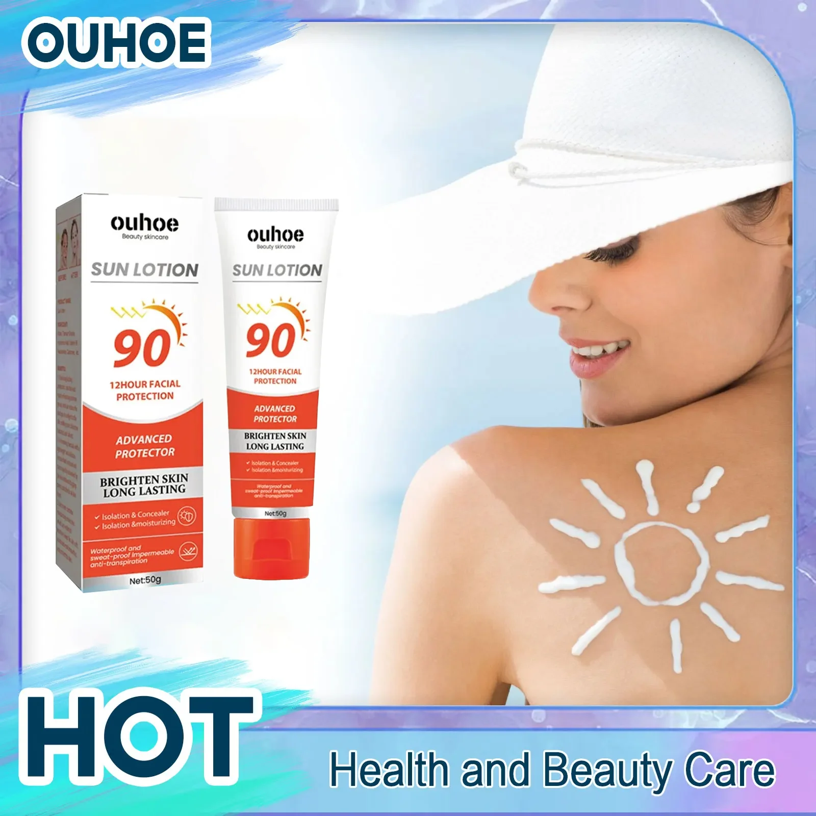 Фото Солнцезащитный крем для тела Spf90, солнцезащитный крем, устойчивый к солнечных ожогоям, солнечный блокатор, освежающий защитный крем для кожи, водостойкий отбеливающий солнцезащитный крем №1