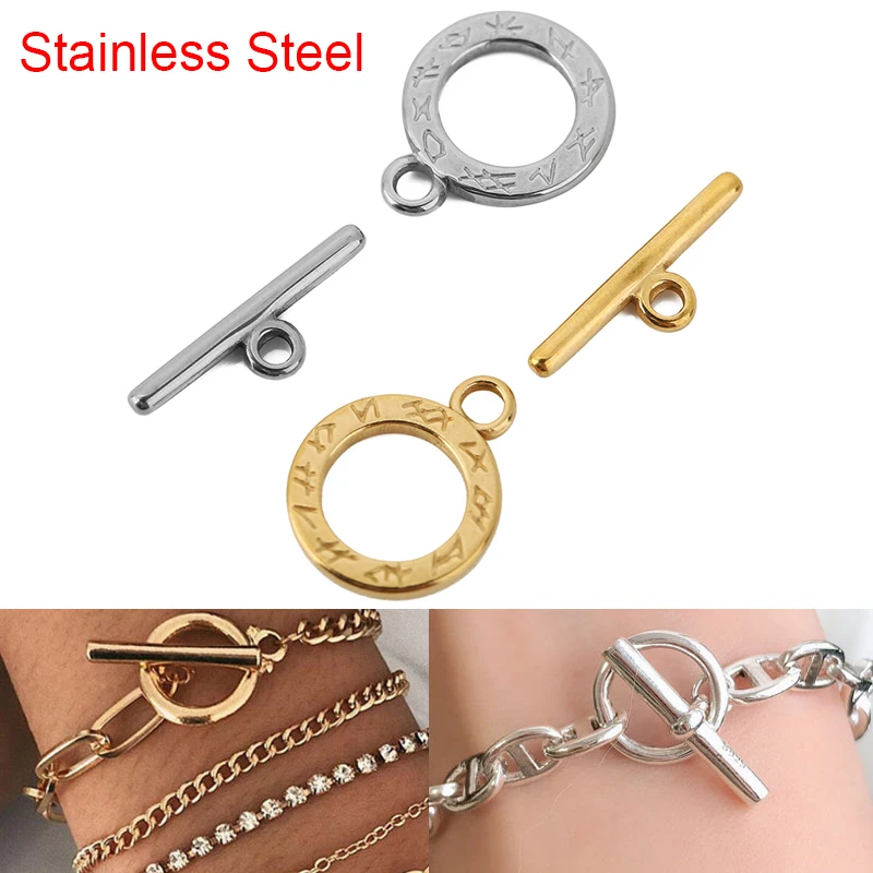 

5sets Gold Color Stainless Steel Clasps For Bracelet Letter Toggle OT Hooks End Connectors Necklace Diy Jewelry Making Findings