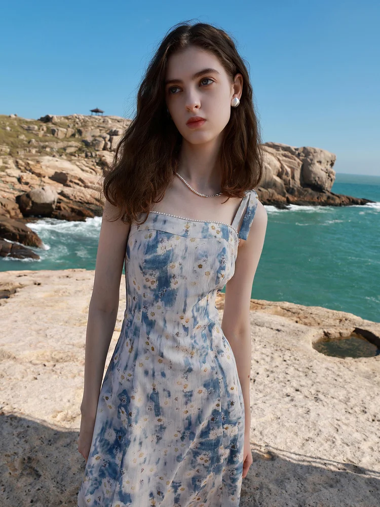 Триколор Ibudu2024 весеннее новое французское элегантное шифоновое платье с бантом и