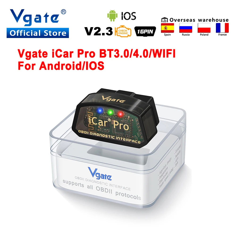 Автомобильный диагностический сканер Vgate iCar Pro, Wi-Fi, elm327, V2.3, Bluetooth 4,0, obd2, ELM 327 для IOS/Android, считыватель кодов