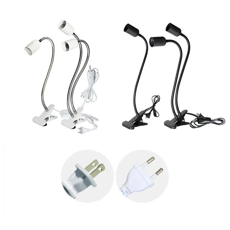

EU US Plug 360 Degrees Flexible Desk Lamp Holder E27 Base Socket Gooseneck Clip-On With Switch for Home LED Plant Grow Bulbs