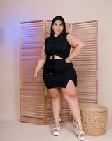 plus size women sets ribbed sleeveless tops and dresses 2022 summer fashion two piece sets sexy lady plain tracksuit wholesale
