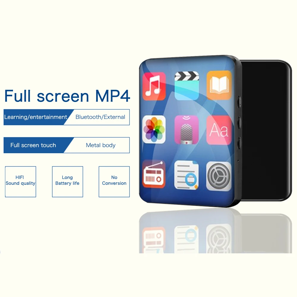 

MP3 Music Player Bluetooth 5.0 Speaker Touch Screen Portable Sport Walkman Mp4 Video Player E-book Pedometer Recording FM Radio