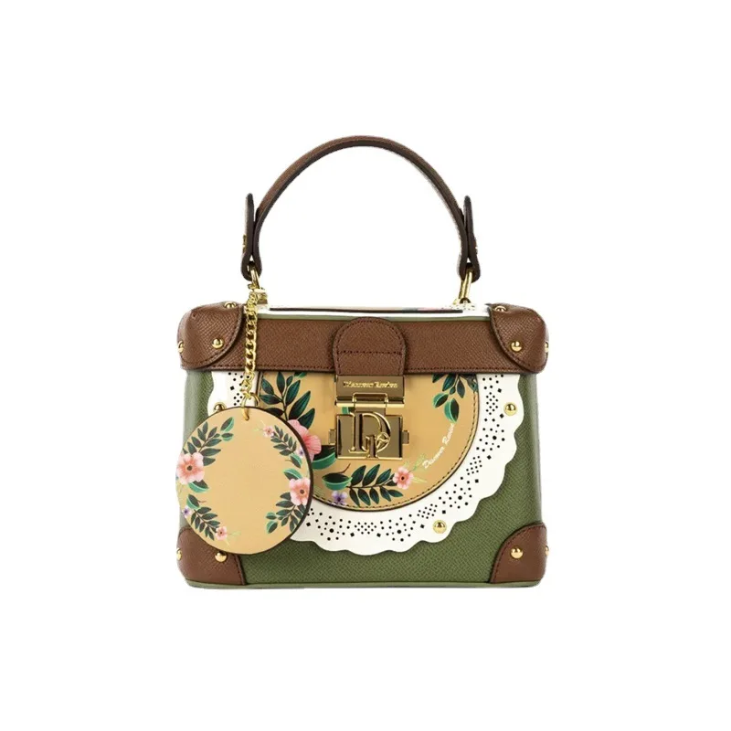 Light Luxury Leather Women's Handbag Retro National Style Color Painting Art Box Bag 2023 New Single Shoulder Satchels