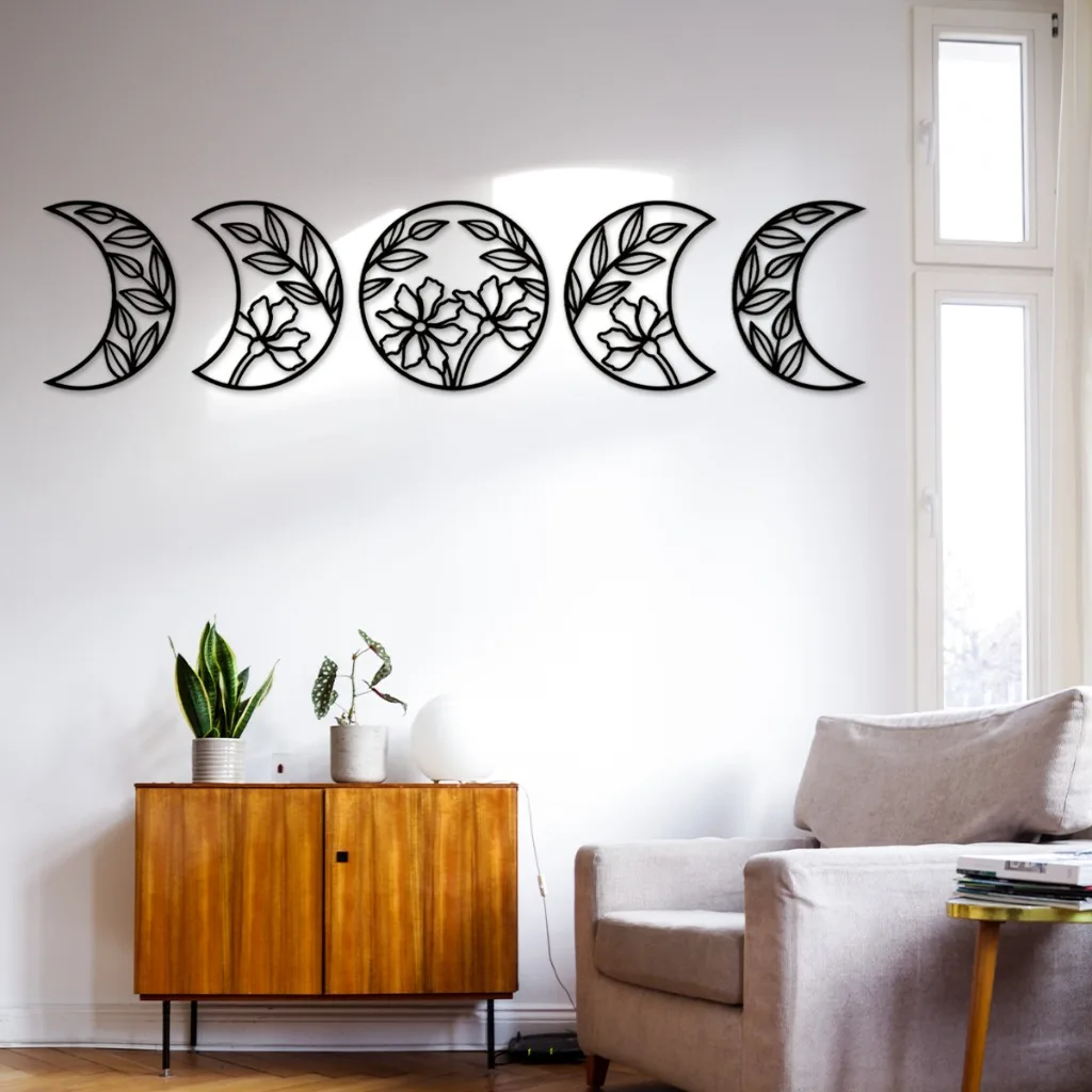 Настенный Декор Из 5 Шт. Металлические Фазы Луны Художественный Цветочный Дизайн