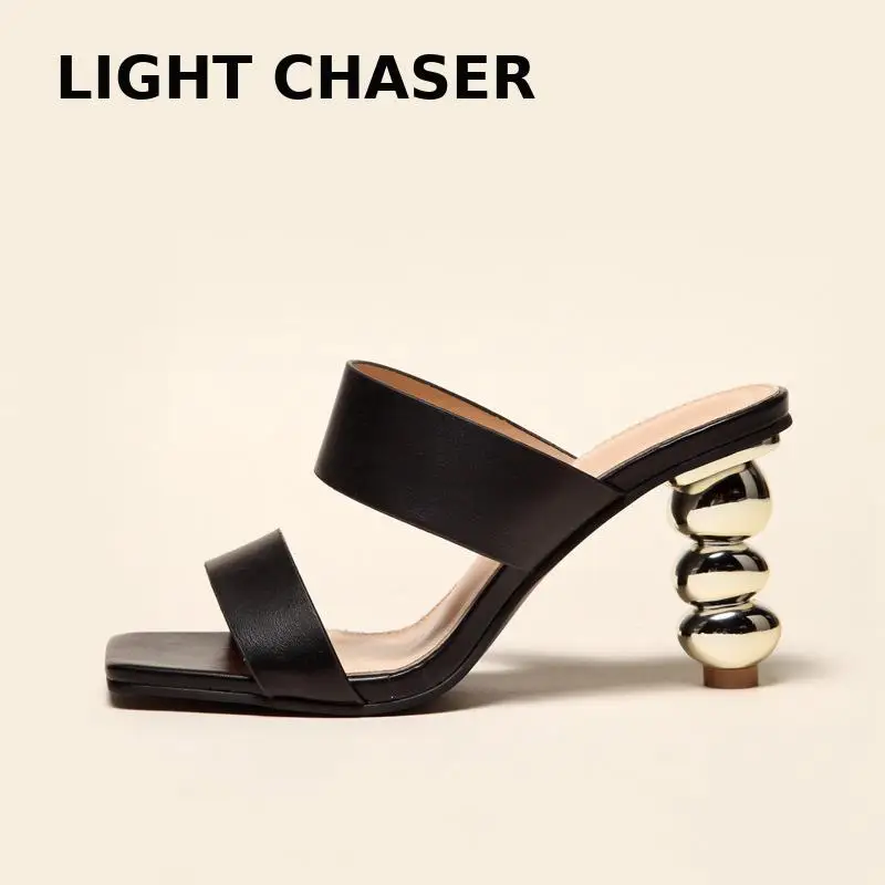 2022 Women Sandals Pumps Summer Fashion Open Toe High Heels Shoes Females Narrow Band Thick Party Ladies House Slippers 35-42