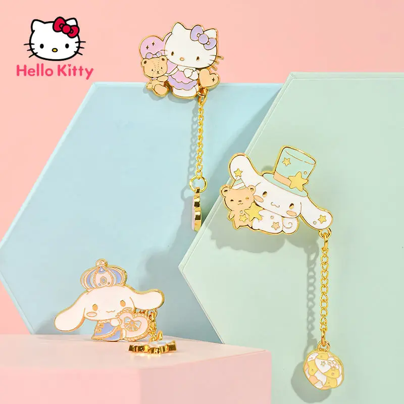 

Hello Kitty Brooch Chest Metal Cartoon Jewelry with Chain Pendant Matching Clothes Cute Style Jewelry Decoration Accessories