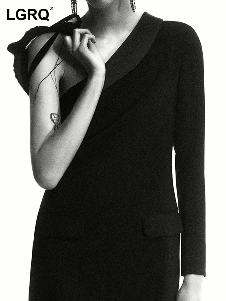 

LGRQ модные сексуальные платья для женщин Новые однотонные с одним плечом и диагональным воротником вечерние платья Мини женские весенние 2023...