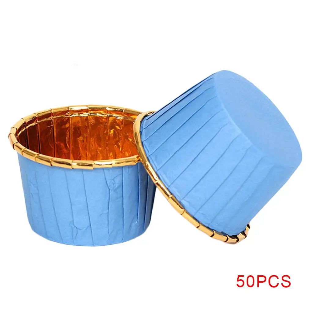 

50pcs Cupcake Cups Disposable Muffin Liners Small Baking Cups Round Aluminum Foil Cake Desserts Trays Containers