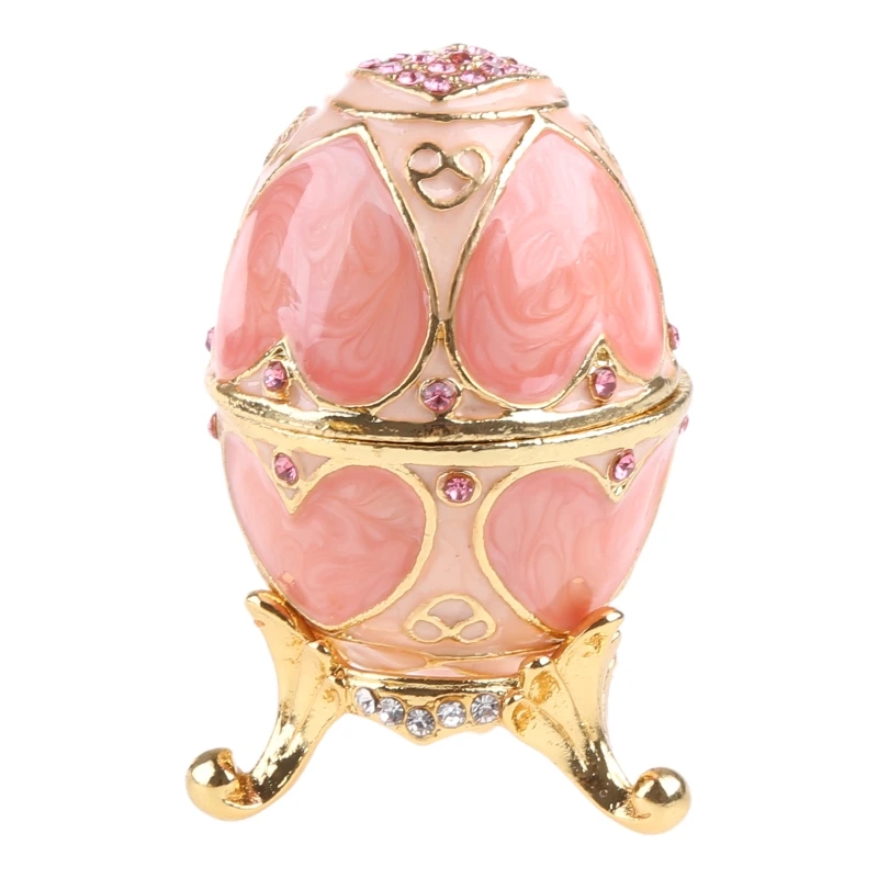 

Pink LOVE Heart Faberge-Egg Series Hand Painted Jewelry Trinket Box with Rich Enamel and Sparkling Rhinestones Unique Gift Home