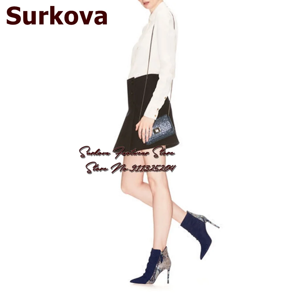 Женские замшевые ботильоны Surkova с острым носком на высоком каблуке